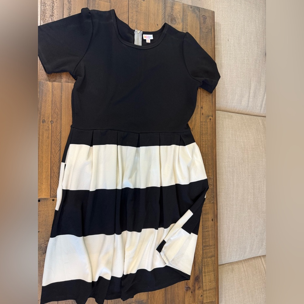LuLaRoe Black and White Striped Casual Dress